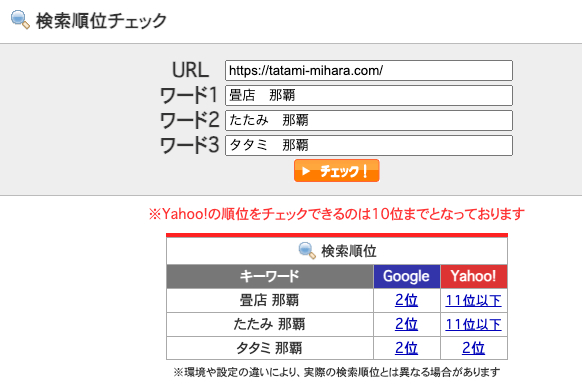 検索順位チェックした結果表示（2024年11月13日現在）